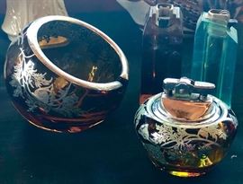 MCM orb ashtray and matching lighter - in amber.