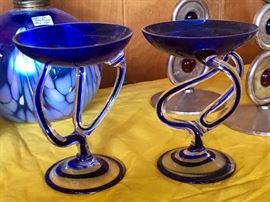 Polish Candle Holders, cobalt blue