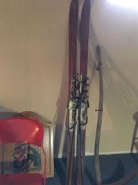 A neat pair of wood skis -- I have a pair of these hanging horizontally on a cottage wall.