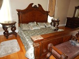 King size bed marble top nightstands