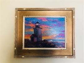 William Maloney 23x19 Original Oil Painting. Goat Island Light House, Kennebunkport, ME