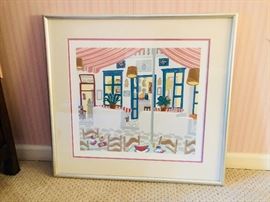 Thomas McKnight "Pierotts" Santorini Greece 27x24 Signed/Numbered Litho 174/175. Certificate of Authenticity.