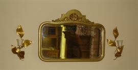 Antique mirror, wall sconces
