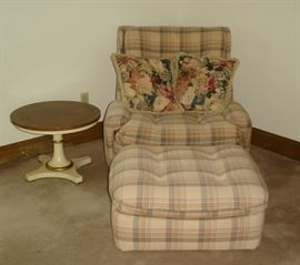 Chair and ottoman, side table