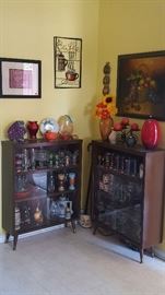 Wall art, glass vases and vintage barware. Cabinets sold.