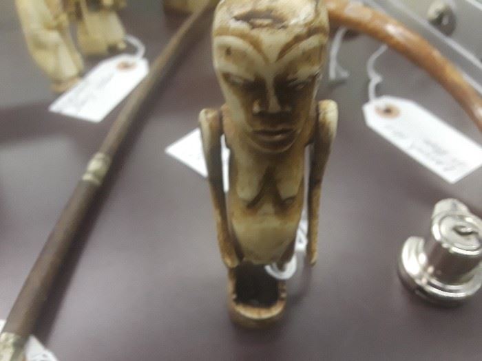 Antique primitive carved bone lady