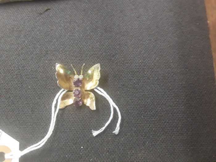 Sterling and amethyst butterfly pin