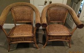 pair rattan chairs