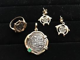 Shipwreck Atocha coins mounted in 14 karat gold