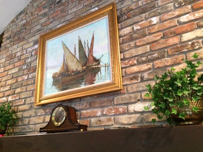 Mantle clock and ship picture