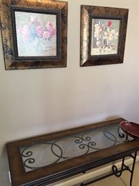 Wood - iron console. Measures about: 48" L, 18" W, 28" H