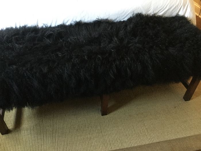 Black faux fur bench