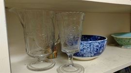 pressed glass celery and pitcher