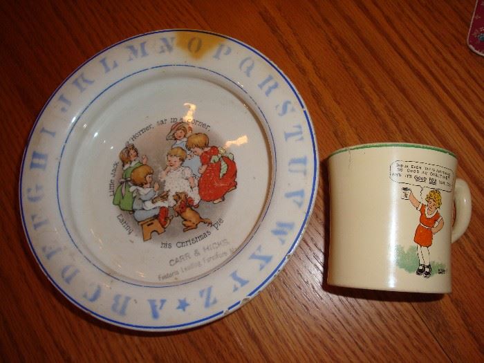 1919 Cereal  Bowl (D.E. McNicol made in East Liverpool, O) & Vintage Ovaltine Little Orphan Annie Mug