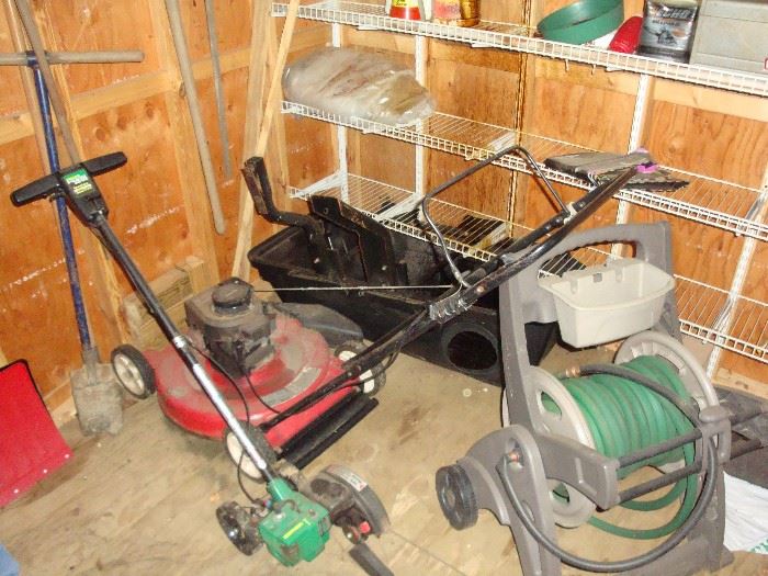 Briggs and Stratton Push Mower, Weed Eater Edger, Hose & Reel 