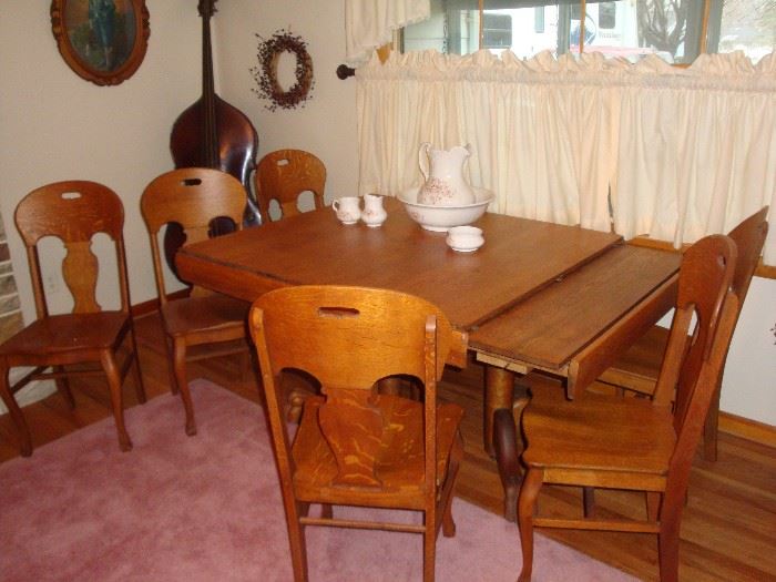 Gorgeous Vintage Solid Wood Table (on Casters)  & (6) Chairs w/ Pull-Out Extention Leaves (2 of 2 photos)