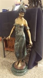 Extra Large Auguste Moreau Tall Spelter Woman on Marble Base