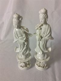 Chinese Blanc-de-Chine Porcelain Figurines of Ladies. 