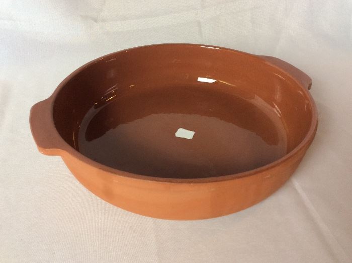 Boston Warehouse Trading Corp Clay Dish, 12" diameter.