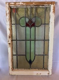 Antique Stain Glass Window. 19" W x 30" H.