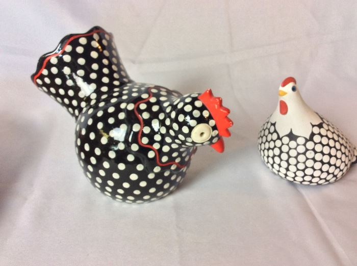 Porcelain Rooster Vase and Porcelain Chicken.
