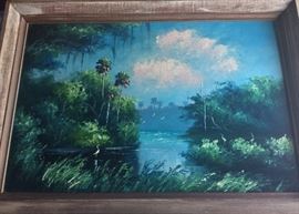 Florida Highwaymen Artist Livingston Roberts considered one of the original nine Highwaymen Artists. 36”W x 24”H.
