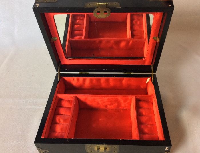 Jewelry Box with inlay. 9 1/2" W x 7" D x 3 1/2" H.