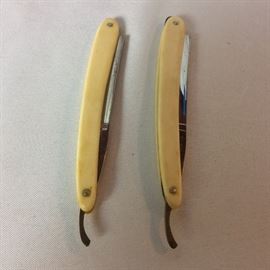 Pair of Two Vintage Blue Steel Straight Razor by Adam Hauck & Sons, Germany. 6 1/2" length (closed).