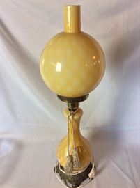 Antique Glass and Brass Lamp. 25 1/2" H.
