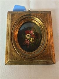 Tara Oil Painting from Italy in Gilded Frame. 4 1/2" x 5 1/2". 