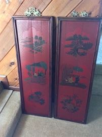 Antique Chinese Laquer Panels. 