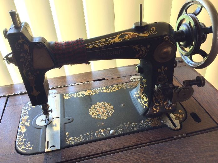 Pritzlaff Sewing Machine and Wooden Cabinet.