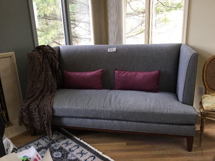 THIS LARGE SOFA WAS CUSTOM DESIGNED AND CREATED BY THE OWNER IN RICH GRAY FABRIC!