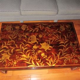 INLAID WOOD W/GOLD LEAF DECORATION COFFEE TABLE