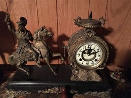 Nice New Haven Mantle Clock with rare Asian Warrior Sculpture
