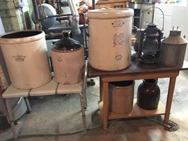 Some of the Stoneware crooks and kerosene lamps