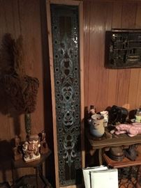 Pair of Beautiful old Stained Glass with restored frames