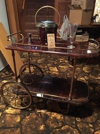 Aldo Tura Italian Designed Goatskin Lacquered  Mid Century Bar Cart