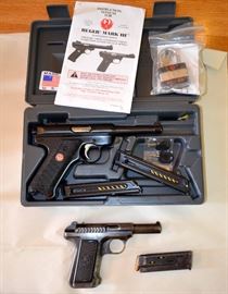 Rugar Mark III    Long rifle auto loading pistol  22 caliber  Savage Quality           Model 1905            32 caliber