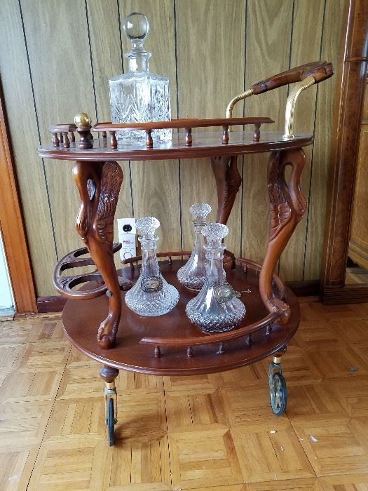  Wheeled Wooden Bar Cart with Gold Metal Accent    http://www.ctonlineauctions.com/detail.asp?id=701621