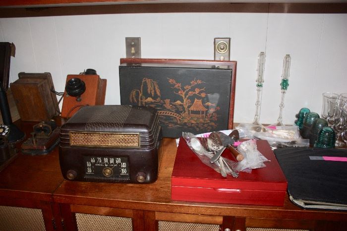 Antique Radio and flatware sets
