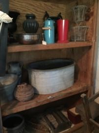 MIC, OLD TUBS  CROCKS . METAL WARE