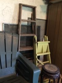  VINTAGE LADDER AND VINTAGE YELLOW   LADDER