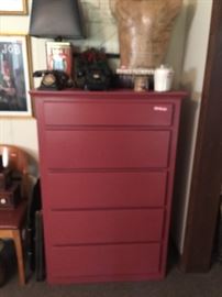  HAND MADE 5 DRAWER RED CHEST.
