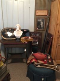  VINTAGE WICKER TABLE BUST AND MIC.