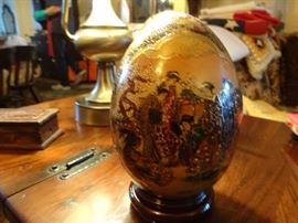 Vtg Chinese.  Pewter color lamps in background.