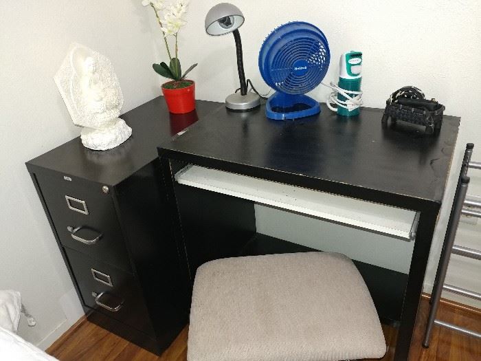 office desk, filing cabinet