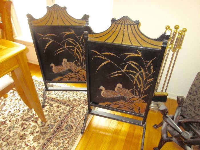 2 asian styled fire place screens