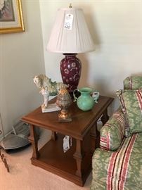 1960's Pecan Finish Two Tier End Table