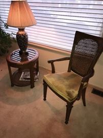 CHAIR AND OVAL SIDE TABLE WITH LAMP